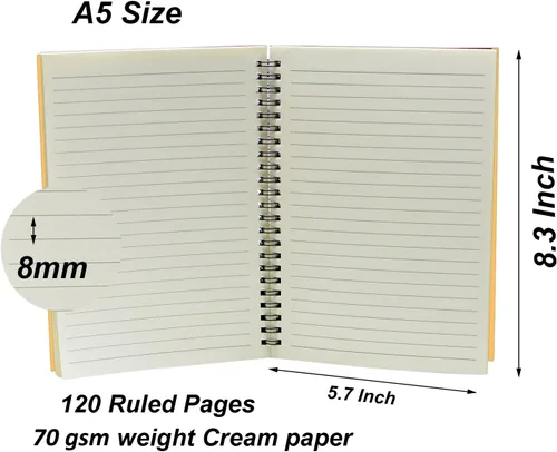 Miniatura 4 de YYaaloa 4-Pack A5 Lined Sketch Book Soft Cover Spiral Notebooks Journals 120 Pages 5.7" x 8.3" Cream colored paper (A5 Lined 4 color 4pcs)