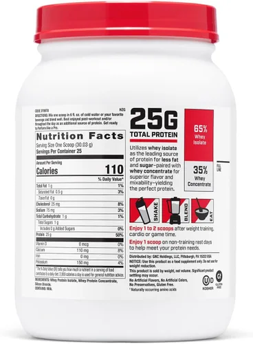 Miniatura 2 de GNC Pro Performance 100% proteína de suero en polvo 2.0, absorción rápida para fuerza muscular y recuperación, sin sabor, 25 porciones