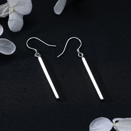 Miniatura 5 de SLUYNZ Solid 925 Sterling Silver Minimalist 2CM3CM Bar Drop Earrings for Women Teens Vertical Bar Dangle Earrings