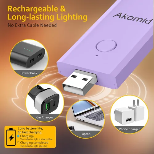 Miniatura 6 de Akomid Luz recargable USB para leer en la cama, 8 LED estilo marcador con clip, modo de luz ámbar cuidado de los ojos para niños, bloqueo de luz