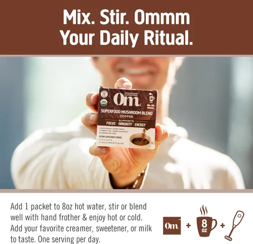 Miniatura 9 de Om Mushroom Superfood Mezcla de café en polvo de hongos, porción única, 10 unidades, granos arábica orgánicos, melena de león, cordyceps, cola