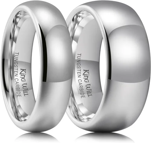 Miniatura 112 de King Will Alianza de boda de carburo de tungsteno para hombres y mujeres, anillos de promesa para parejas abovedados de alto pulido