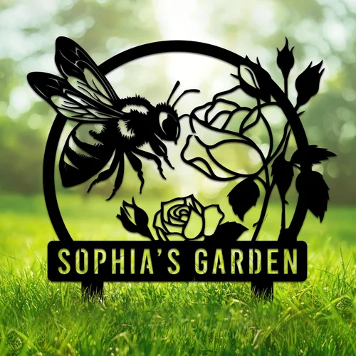 Miniatura 16 de Letrero de metal personalizado de abeja, cartel colgante de abeja de miel, porche de bienvenida al aire libre, valla de pared con nombre