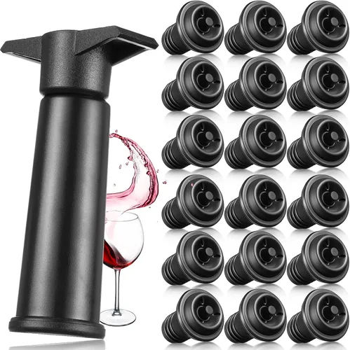 Bomba de ahorro de vino de 18 piezas con tapones de botella al vacío, sistema de extracción de aire manual reutilizable, sellador de botellas de