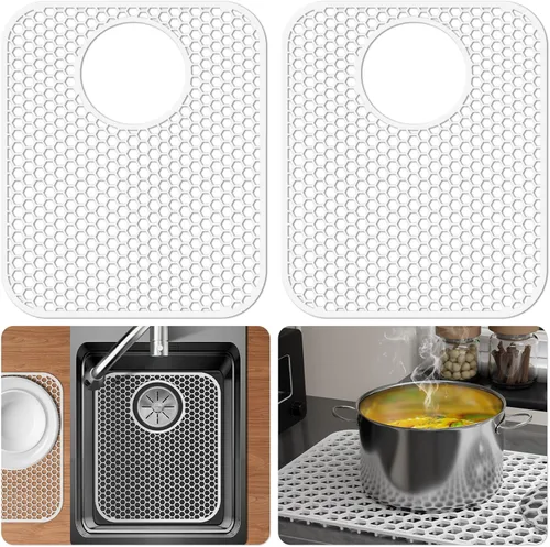 Miniatura 57 de Bestjing Tapete de silicona para fregadero - Protectores para fregadero de cocina con drenaje central, accesorio de rejilla de cocina de 26" x 14