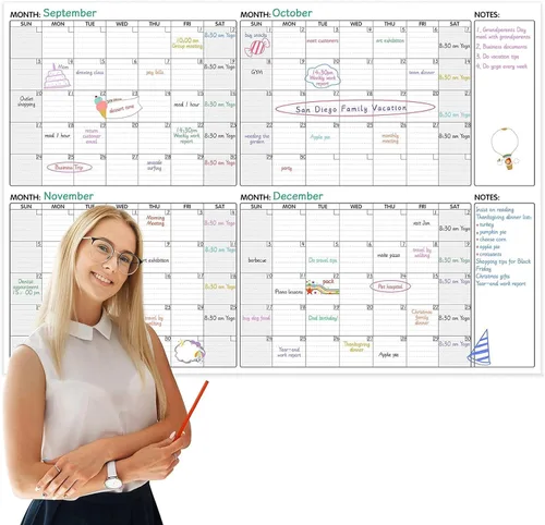Miniatura 9 de Calendario grande de borrado en seco, calendario mensual de borrado en seco sin fecha para pared, 40 x 28 pulgadas, calendario de pared laminado
