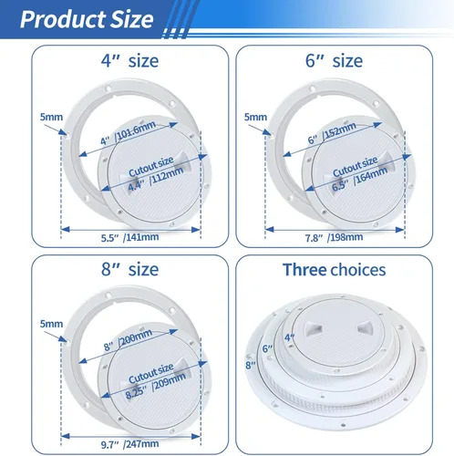 Miniatura 3 de Hoffen Boat Hatch, 4" 6" 8" Round Non Slip Inspection Hatch w/Detachable Cover for Marine Boat Yacht