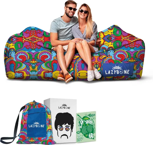 Chillbo Inflatable Couch – Unique Designs - No-Pump Setup, Ripstop Polyester, Stability Pegs, Fun Prints - Portable Air Inflatable Lounger for