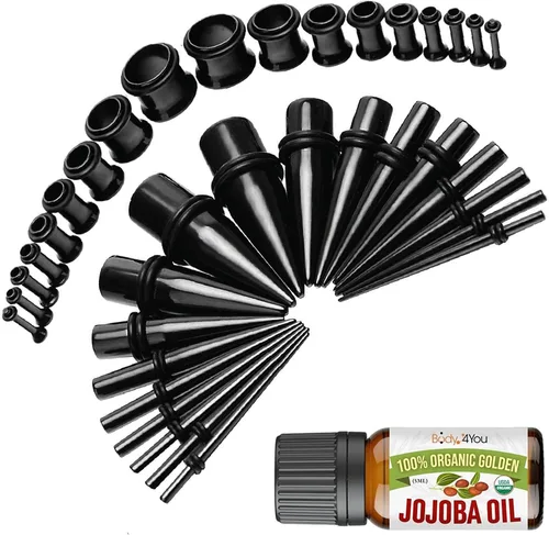 Miniatura 28 de BodyJ4You kit de 37 piezas de diferente calibre para dilatar perforaciones de oreja, aceite de jojoba, 14G-00G, acero quirúrgico