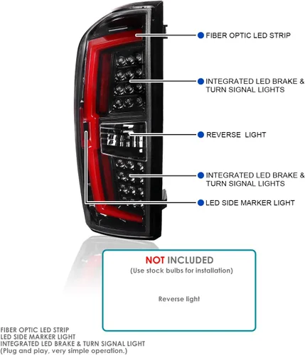 Miniatura 3 de SPEC-D TUNING Luces traseras LED color negro perla con barra de luz LED roja compatible con Toyota Tacoma 2016-2022, conjunto de par izquierdo +
