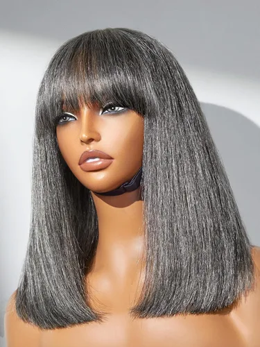 Miniatura 14 de LUVME HAIR Peluca Bob Recta Yaki Ligera de 10 Pulgadas de Cabello Humano, Pelucas Bob de Encaje HD Indetectable Sin Pegamento de Cabello Humano Pre