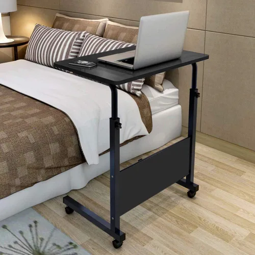 Miniatura 12 de SSLine Mesa de aperitivos con ruedas, escritorio elevable para computadora portátil, bandeja de TV móvil en forma de C, para sofá, silla, mesa