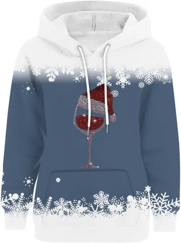 Miniatura 2 de ZJHANHGKK Christmas T Shirts for Women Santa Hat Graphic Xmas Color Block Long Sleeve Tops Loose Fit Pullover Hoodies