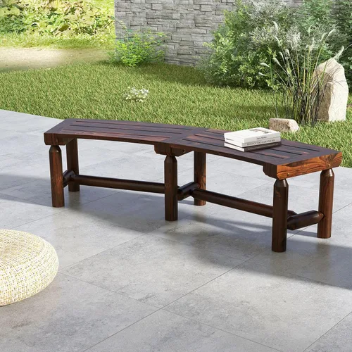 Miniatura 2 de Tangkula Banco de patio curvo, banco de comedor de madera carbonizada, asiento espacioso y con listones, carga máxima de 710 LBS, banco de 2 plazas