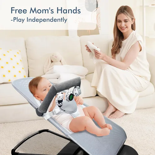 Miniatura 4 de iGRATENS Baby Bjorn - Barra de juguetes para gorila de bebé, suave con 3 juguetes sensoriales lindos, fácil de colocar y quitar, agradable a
