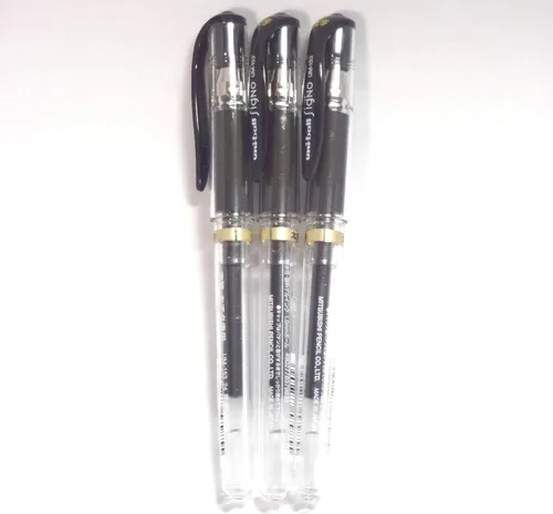 Uni-Ball Signo Broad Point Gel Impact Pen Tinta Negra, 3 bolígrafos por paquete (importación de Japón) [Paquete original Komainu-Dou]