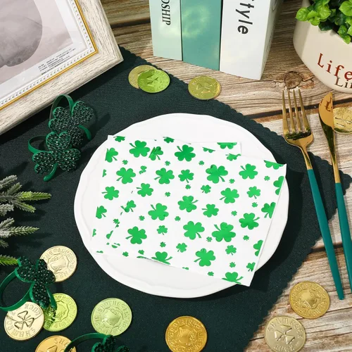 Miniatura 3 de JarThenaAMCS 100 servilletas de cóctel de trébol del día de San Patricio de 3 capas de papel de aluminio de trébol verde, servilletas de papel