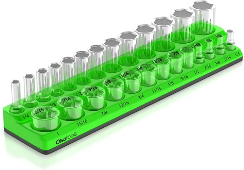 Miniatura 13 de Olsa Tools Portadados magnético, para dados métricos con cuadros de mando de 1/2 pulgada, color rojo, caben 19 dados, organizador de herramientas