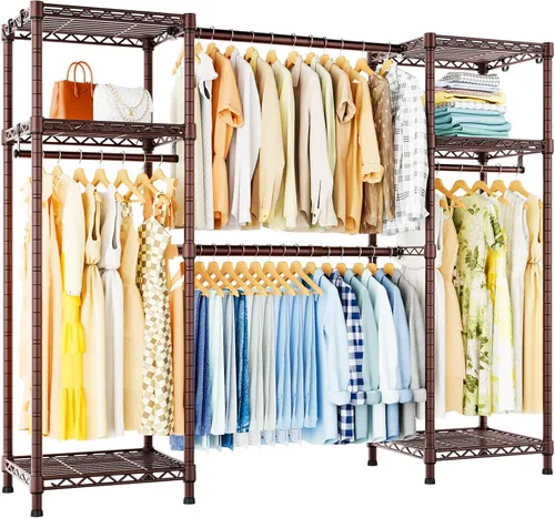 Miniatura 8 de Ulif E7 - Perchero para ropa, sistema de almacenamiento de ropa resistente con barras extensibles, perchero de metal con 6 estantes de alambre