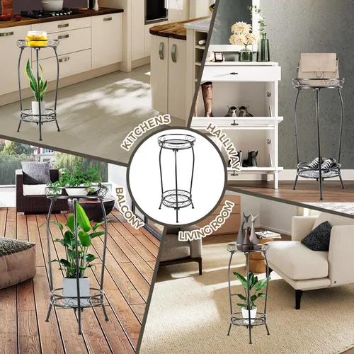 Miniatura 6 de Kavlium Paquete de 2 Soportes para Plantas de Interior y Exterior, Soportes Altos de Metal Negro Resistentes al Óxido y Estables, Estante