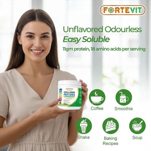 Miniatura 4 de FORTEVIT - Péptidos de colágeno en polvo para mujeres y hombres, hidrolizados tipo I y III, alimentados con pasto, sin sabor, apoya la elasticidad