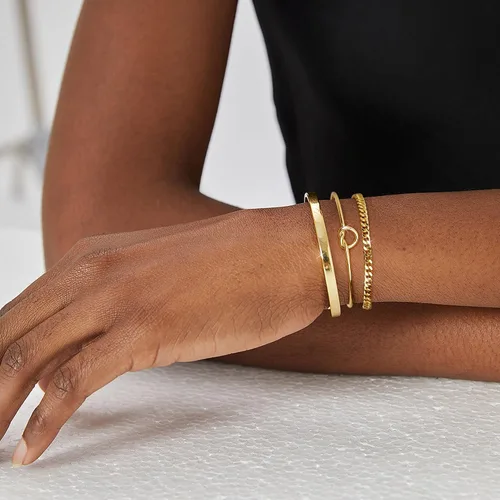 Miniatura 2 de Delicado juego de pulseras de cadena de oro para mujer, chapado en oro real de 14 quilates, pulseras de cadena de eslabones para mujer, pulseras