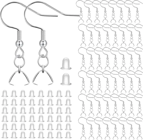 Miniatura 7 de Ganchos para aretes, 50 unidades/25 pares, alambres de oreja de acero inoxidable, ganchos de pez, piezas de joyería hipoalergénicas para hacer joyas