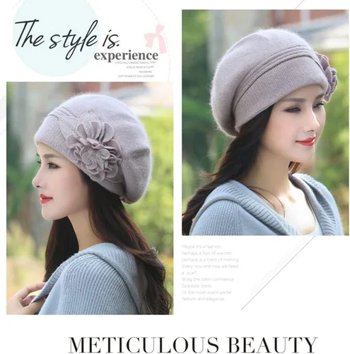 Miniatura 2 de FADVES - Gorros de invierno para mujer, gorro de punto de piel de conejo con diamantes de imitación