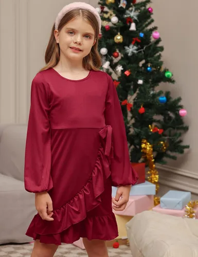 Miniatura 6 de GRACE KARIN Vestidos de fiesta con cuello redondo para niñas con dobladillo de volantes de doble capa 5-12 años