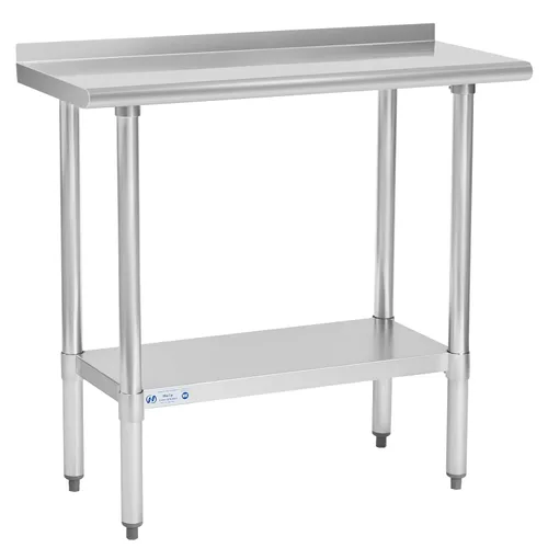 Miniatura 50 de Mesa de acero inoxidable para preparación y trabajo, con ruedas giratorias, mesa resistente, comercial NSF, con estante inferior y protector