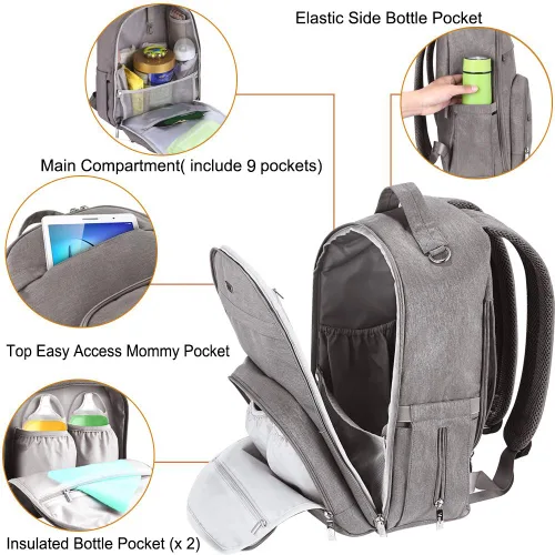 Miniatura 3 de Voova Mochila para pañales, mochila de viaje para bebé de gran capacidad para mamá y papá, bolsas de pañales de maternidad antiagua con cambiador
