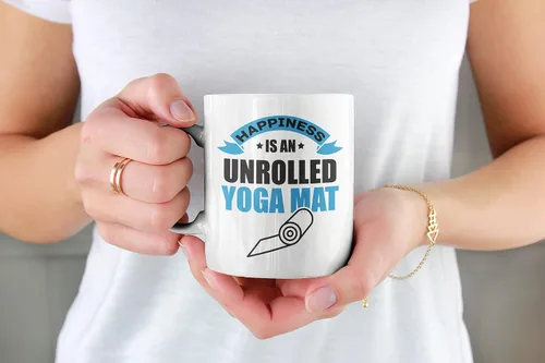 Miniatura 2 de Happiness Is an Unrolled Yoga Mat, Taza de café y té con refranes divertidos (15 onzas)