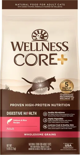 Miniatura 12 de Wellness CORE+ - Alimento seco para gatos adultos para interiores y exteriores, granos integrales, natural, salud digestiva con pollo y arroz