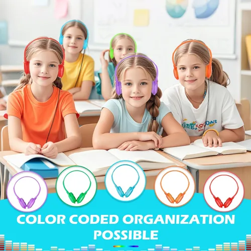 Miniatura 5 de Paquete de 10 auriculares para niños a granel para la escuela, auriculares al por mayor para estudiantes, adolescentes, niños, conector de 0.138 in