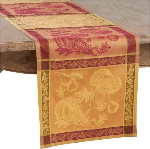 Miniatura 3 de Mantel de cena con diseño jacquard de Acción de Gracias en colores otoñales naranjas, 72 x 120 pulgadas, rectangular
