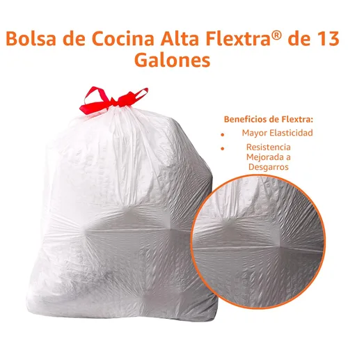 Miniatura 4 de Amazon Basics Flextra Strength - Bolsas de basura altas con cordón para cocina, aroma fresco, resistentes a desgarros, 13 galones, 120