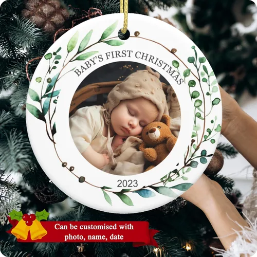 Miniatura 2 de Adornos personalizados para la primera Navidad del bebé, adornos colgantes de cerámica con foto de bebé, regalo de recuerdo para bebé recién nacido