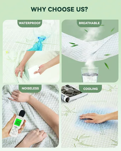 Miniatura 4 de Protector de colchón impermeable, 15% viscosa de bambú, funda de enfriamiento para personas que duermen con calor, tela de aire 3D, transpirable