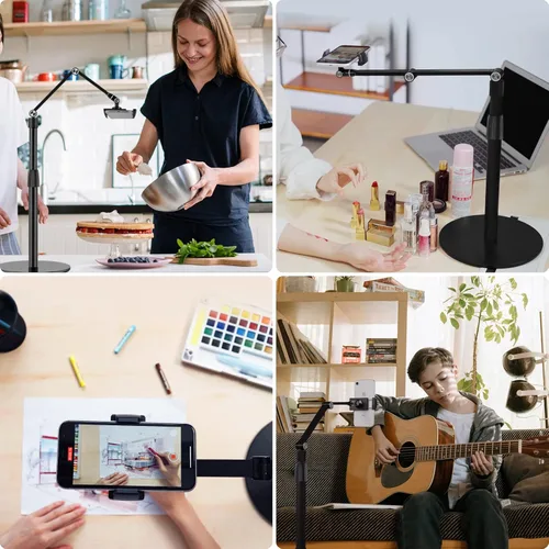 Miniatura 2 de Viozon Soporte superior para teléfono tableta, altura y ángulo de 360 grados ajustable, soporte de escritorio de aluminio, compatible con teléfono