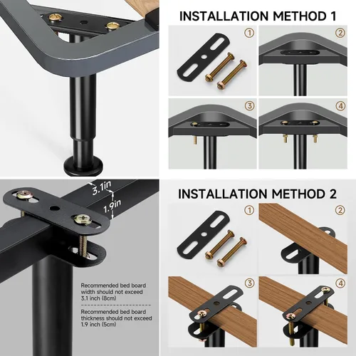 Miniatura 8 de 4 patas de soporte de cama de altura ajustable, patas de soporte de metal de 6 a 9 pulgadas debajo del marco de la cama, piezas de repuesto de patas