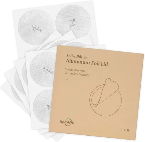 RECAPS Tapas de papel de aluminio para reutilizar cápsulas de café compatibles con Nespresso VertuoLine, 200 unidades de 2.441 in (cápsulas de café