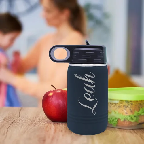 Miniatura 3 de My Personal Memories Botella de agua personalizada de 12 onzas para niños con pajilla, vaso aislado de doble pared para niños, niñas, escuela y Azul