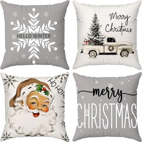 Miniatura 9 de Brightown Juego de 4 fundas de almohada rojas de Navidad de 18 x 18 pulgadas, decoración de Navidad, decoración de vacaciones de invierno, funda
