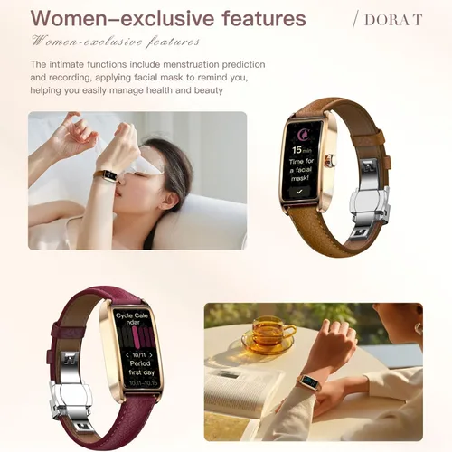 Miniatura 6 de Amoled Laies - Reloj inteligente para mujer, reloj inteligente con correa de piel, monitor de ritmo cardíaco, estrés, sueño, 12 modos deportivos