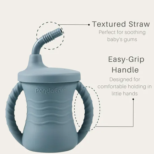 Miniatura 3 de PandaEar Vaso de entrenamiento de silicona, paquete de 2 tazas para beber para bebés con asas y popote para bebés y niños pequeños a partir de 6
