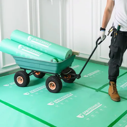 Miniatura 6 de Protección temporal resistente para suelos de 39 pulgadas x 100 pies, para construcción y renovación, color verde, película protectora de superficie