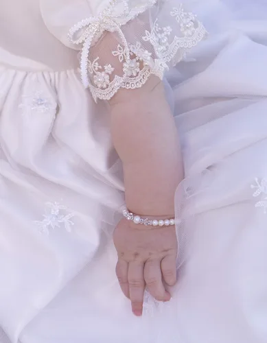 Miniatura 3 de Cherished Moments Pulsera personalizada de recuerdo de bebé a novia con corazón grabado en plata de ley 925 y perlas cultivadas para bebé niña