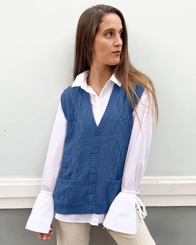 Miniatura 3 de TINKUY Peru - Chaleco tipo cárdigan de lana de alpaca con cuello en V para mujer, talla S-4XL
