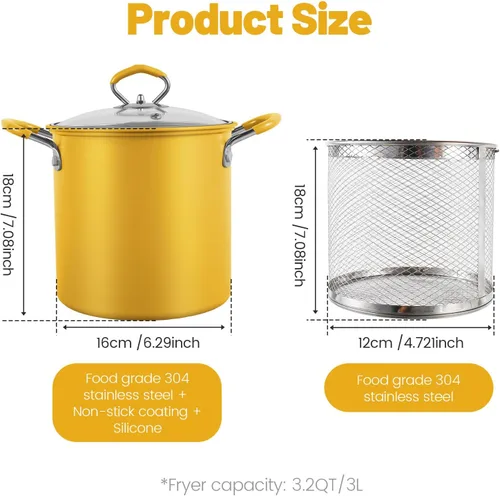 Miniatura 7 de UKQRRTC Olla para freír con cesta coladora, sartén de acero inoxidable, resistente al calor, mini freidora de aceite, recipiente de aceite