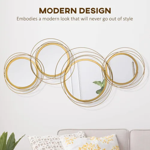Miniatura 3 de HOMCOM Arte de pared de metal, decoración de espejo moderno, esculturas de pared colgantes para sala de estar, dormitorio, comedor, dorado